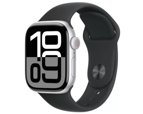 Apple Watch Series 10 42 мм (алюминиевый корпус, серебристый/черный, спортивный силиконовый ремешок S/M) Apple Watch Series 10 42 мм (алюминиевый корпус, серебристый/черный, спортивный силиконовый ремешок S/M)