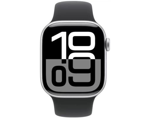 Apple Watch Series 10 42 мм (алюминиевый корпус, серебристый/черный, спортивный силиконовый ремешок S/M) Apple Watch Series 10 42 мм (алюминиевый корпус, серебристый/черный, спортивный силиконовый ремешок S/M)