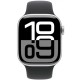 Apple Watch Series 10 42 мм (алюминиевый корпус, серебристый/черный, спортивный силиконовый ремешок S/M)