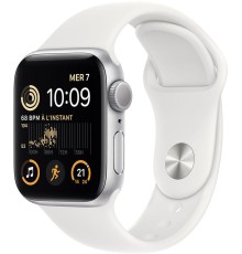 Apple Watch SE 2 44 мм (алюминиевый корпус, серебристый/белый, спортивный силиконовый ремешок)