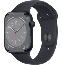 Apple Watch Series 8 45 мм (алюминиевый корпус, полуночный/полуночный, спортивный силиконовый ремешок)